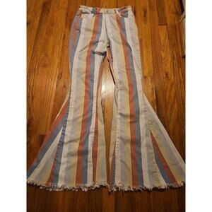 Saints & Hearts Womens Size L 30x34 Bell Bottom Flare Leg Pants Rainbow Striped